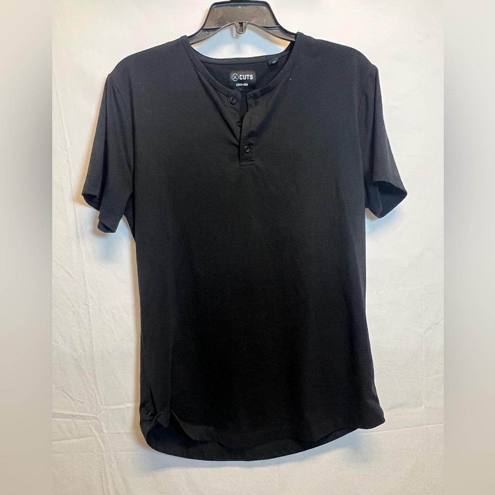 CUTS Clothing Short Sleeve Henley Tee Large Night Owl T-Shirt Curve Hem Mens